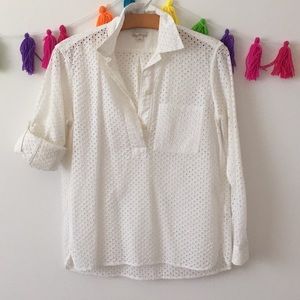 Gap white eyelet boyfriend button down shirt